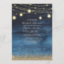 Navy Blue Gold Glitter String Light Vrijgezellenfe Kaart