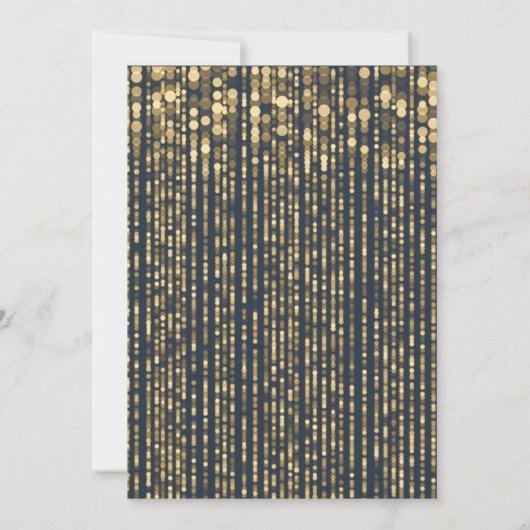 Navy Blue Gold Glitter String Light Wedding Kaart (Achterkant)