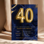Navy Blue Gold Glitter Surprise 40th Birthday Kaart<br><div class="desc">Navy blue and gold glitters surprise 40th birthday party invitation. Elegant modern design featuring royal blue gradient background,  faux glitter gold and typography script font. Trendy invite card perfect for a stylish women's bday celebration. Printed Zazzle invitations or instant download digital printable template</div>