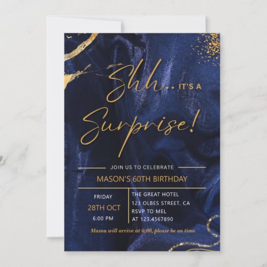Navy Blue Gold Glitter Surprise 60e verjaardag Kaart (Voorkant)