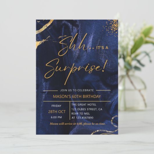 Navy Blue Gold Glitter Surprise 60e verjaardag Kaart (Staand voorkant)