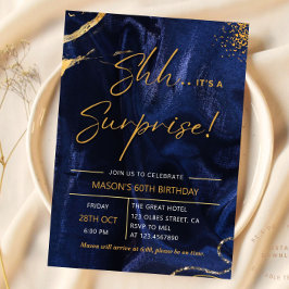 Navy Blue Gold Glitter Surprise 60e verjaardag Kaart