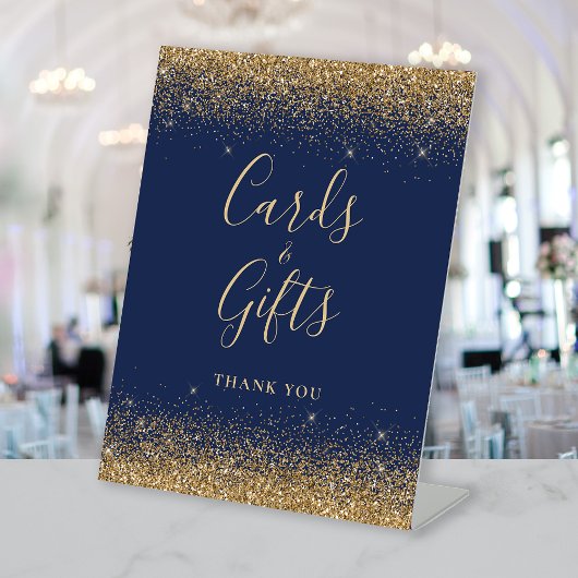 Navy Blue Gold Glitter Trouwkaarten en Geschenken Reclamebord Met Voetstuk