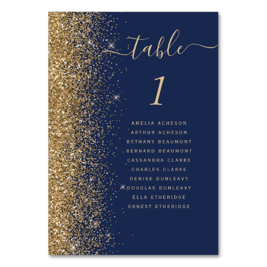 Navy Blue Gold Glitter Wedding Kaart (Voorkant)