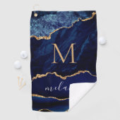 Navy Blue Gold Golf Towel Personalized Name Letter Golfhanddoek (Insitu)