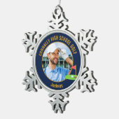 Navy Blue Gold Golfer Photo High School Golf Team Tin Sneeuwvlok Ornament (Rechts)