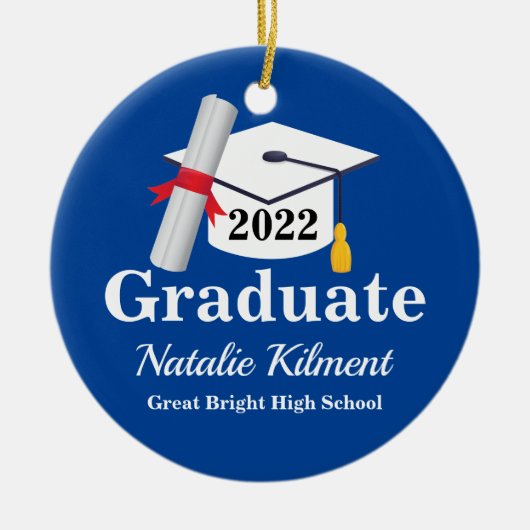 Navy Blue Gold Graduation Cap Class of 2022 Photo Keramisch Ornament (Voorkant)