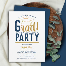 Navy Blue & Gold Graduation Party Kaart