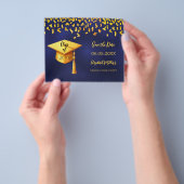 Navy blue gold Graduation Party Save the Date Flyer (Hand)