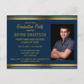 Navy Blue Gold Graduparty foto Briefkaart (Voorkant)