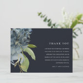 NAVY BLUE GOLD GREEN FLORAL WATERVERF WEDING BEDANKKAART (Staand voorkant)