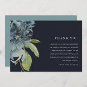 NAVY BLUE GOLD GREEN FLORAL WATERVERF WEDING BEDANKKAART (Voorkant / Achterkant)