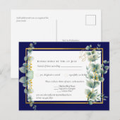 NAVY BLUE GOLD Greenery Eucalyptus Wedding RSVP Briefkaart (Voorkant / Achterkant)