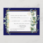 NAVY BLUE GOLD Greenery Eucalyptus Wedding RSVP Briefkaart (Voorkant)