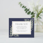 Navy Blue Gold Greenery Funeral Hartelijk dank Bedankkaart (Staand voorkant)
