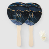 Navy Blue Gold Hand Fan Custom Naam en Letter Handwaaier (Voorkant en achterkant)