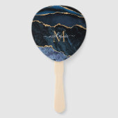 Navy Blue Gold Hand Fan Custom Naam en Letter Handwaaier (Achterkant)