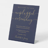Navy Blue Gold Handtekening Script Unplugged Cerem Reclamebord Met Voetstuk (Voorkant)