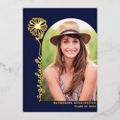 Navy Blue Gold Handwrited Photo Afstuderen Folie Uitnodiging (Voorkant)