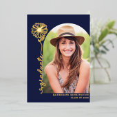 Navy Blue Gold Handwrited Photo Afstuderen Folie Uitnodiging (Staand Voorkant)
