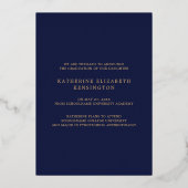 Navy Blue Gold Handwrited Photo Afstuderen Folie Uitnodiging (Achterkant)