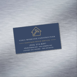 Navy Blue Gold Handyman Bouwbedrijf Magnetisch Visitekaartje
