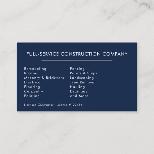 Navy Blue Gold Handyman Construction  Visitekaartje (Achterkant)