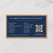 Navy Blue Gold Handyman Wood QR Code Construction Visitekaartje (Achterkant)