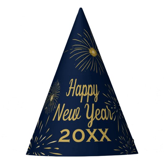 Navy Blue Gold Happy New Year Eve 2025 Party Pet Feesthoedjes (Voorkant)