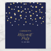 Navy Blue & Gold Hexagon Confetti Retirement Party Wijn Etiket (Enkel label)