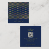 Navy Blue & Gold Hexagon Geometric QR Code Vierkante Visitekaartje (Voorkant / Achterkant)