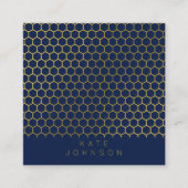Navy Blue & Gold Hexagon Geometric QR Code Vierkante Visitekaartje (Voorkant)