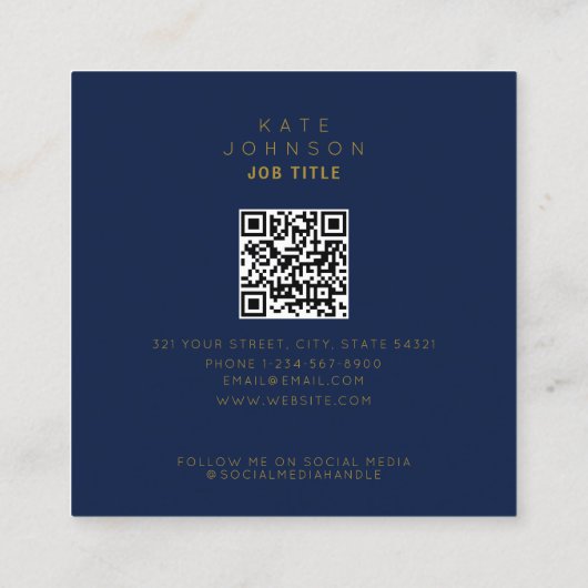 Navy Blue & Gold Hexagon Geometric QR Code Vierkante Visitekaartje (Achterkant)