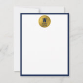 Navy Blue & Gold Hexagon Pattern Monogram Initiaal Notitiekaartje (Voorkant)