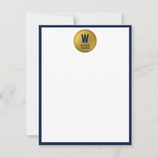 Navy Blue & Gold Hexagon Pattern Monogram Initiaal Notitiekaartje (Voorkant)