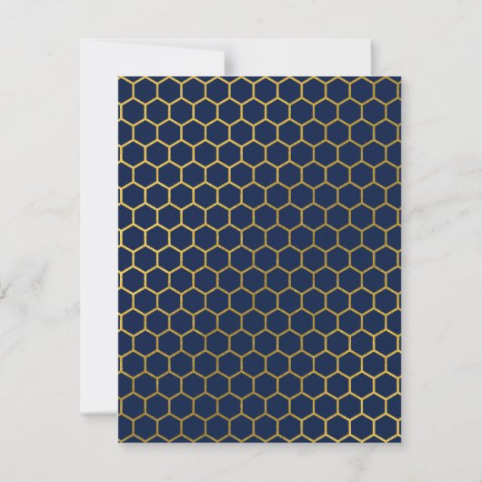 Navy Blue & Gold Hexagon Pattern Monogram Initiaal Notitiekaartje (Achterkant)
