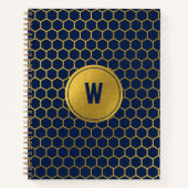 Navy Blue Gold Hexagon Pattern Monogrammed Initiaa Notitieboek (Voorkant)