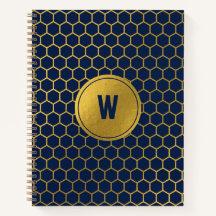 Navy Blue Gold Hexagon Pattern Monogrammed Initiaa