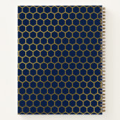 Navy Blue Gold Hexagon Pattern Monogrammed Initiaa Notitieboek (Achterkant)