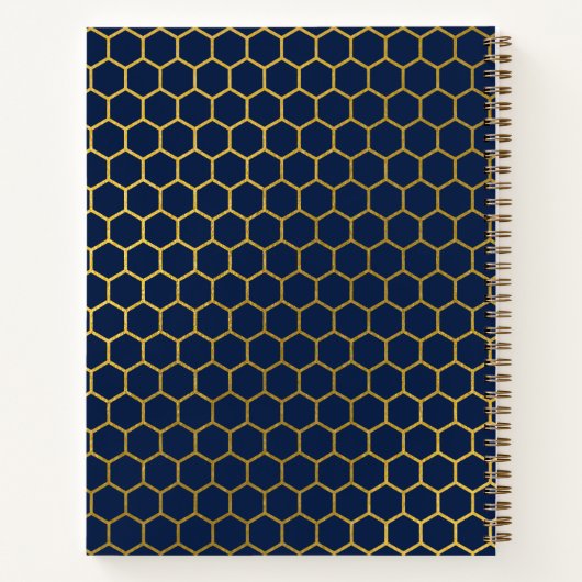 Navy Blue Gold Hexagon Pattern Monogrammed Initiaa Notitieboek (Achterkant)
