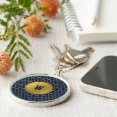 Navy Blue Gold Hexagon Pattern Monogrammed Initiaa Sleutelhanger (Zijkant)