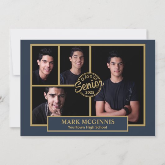 Navy Blue Gold High School Class 2024 Afstuderen Kaart (Voorkant)