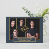 Navy Blue Gold High School Class 2024 Afstuderen Kaart (Staand voorkant)