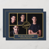 Navy Blue Gold High School Class 2024 Afstuderen Kaart (Voorkant / Achterkant)