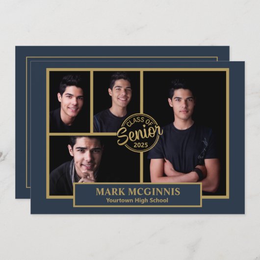 Navy Blue Gold High School Class 2024 Afstuderen Kaart (Voorkant / Achterkant)