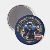 Navy Blue Gold High School Football Player Photo Magneet (Voorkant / Achterkant)