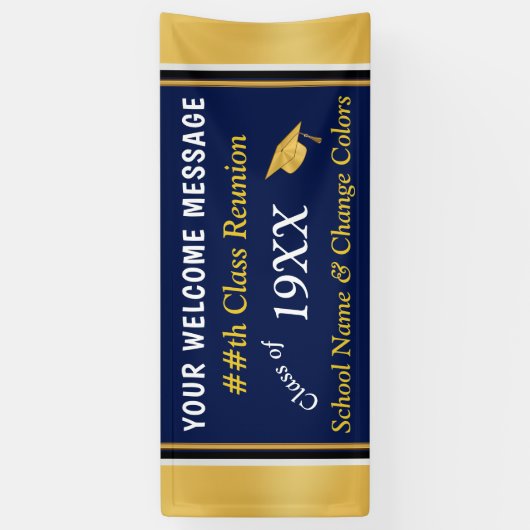 Navy Blue, Gold High School Reunion Banner Ideeën (Verticaal)
