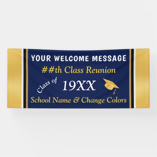 Navy Blue, Gold High School Reunion Banner Ideeën (Horizontaal)