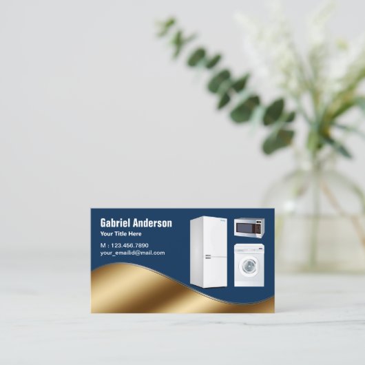 Navy Blue Gold Home Apparaten Reparatie Visitekaartje (Staand voorkant)