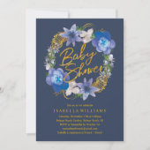 Navy Blue Gold Hydrangeas Bloemen Baby shower Kaart (Voorkant)